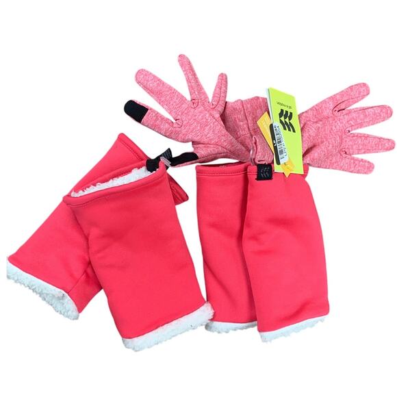 2 New All In Motion Girls Size 4-7 Pink Touchscreen Compatible Layered Gloves - Picture 1 of 2